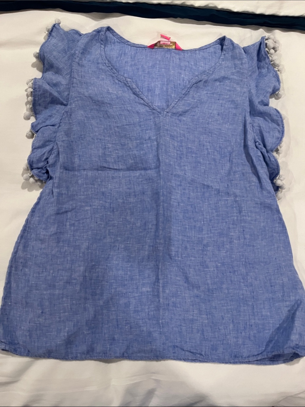 Lily Pulitzer Linen V-Neck Pom-Pom Sleeve Tunic